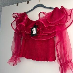 NWT Elegant Red Ruffled Women's Top
